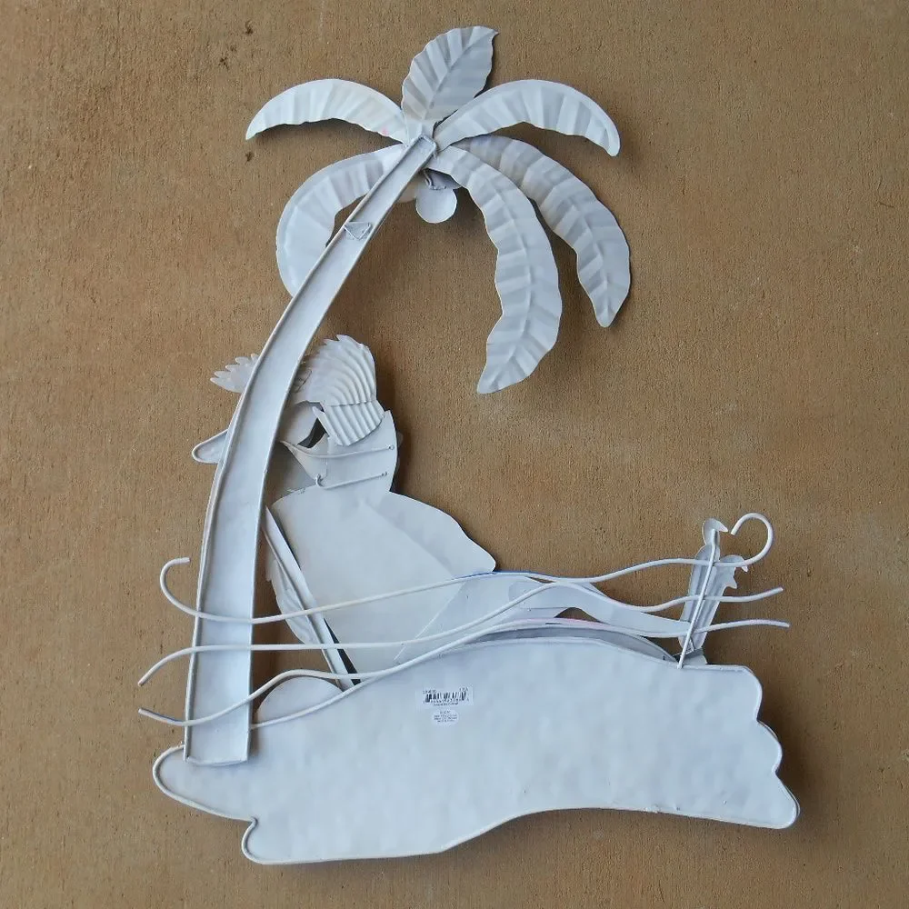 Tropical Coastal Tin Parrot with Palm Tree Wall Art Large
